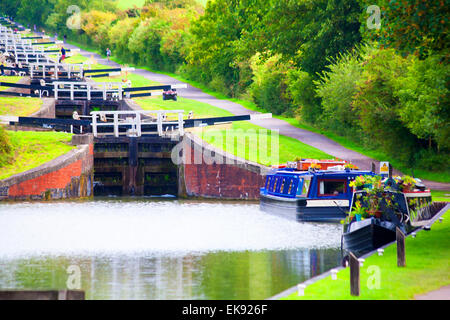 Painterly Effect von Caen Hill Locks auf dem Kennet und Avon Canal, Devizes, Wiltshire, England, Großbritannien im August Stockfoto