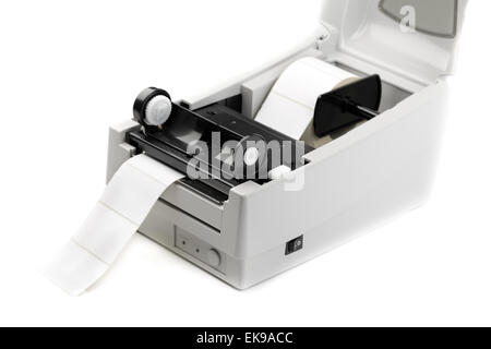 Etikettendrucker mit leere e-Mail Nachricht Ihrer Wahl einfügen. Das Bild wird auf einem weißen Hintergrund isoliert Stockfoto