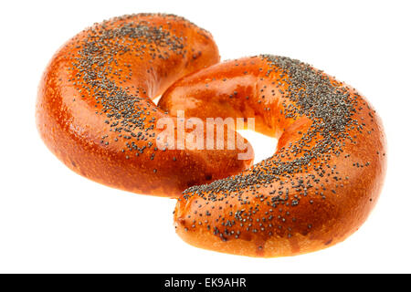 Brot mit Mohn, isoliert auf weiss Stockfoto