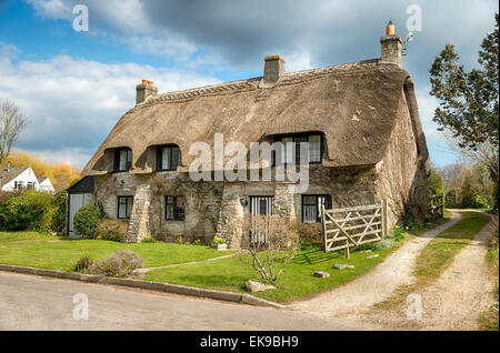 Schönes Reetdachhaus im Corfe Castle Village auf der Purbeck Hills in Dorset Stockfoto