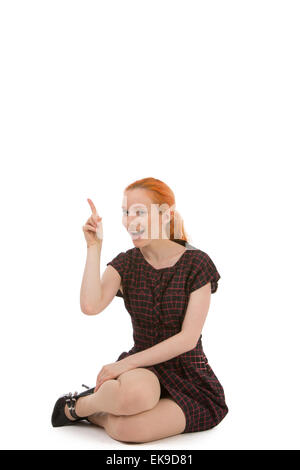 Frau zeigt, leere Exemplar Stockfoto