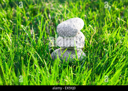 Steinen gegen den Hintergrund üppigen Frühlingsgrün Rasen Stockfoto