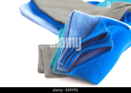 Multi farbige Socken aus Baumwolle, isoliert auf weiss Stockfoto