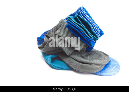Multi farbige Socken aus Baumwolle, isoliert auf weiss Stockfoto