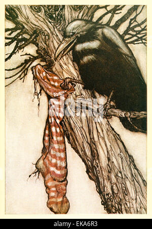 Jahrelang hatte er ruhig seine Strümpfe - Illustration von Arthur Rackham (1867-1939) aus "Peter Pan in den Kensington Gardens' von j.m. Barrie (1860-1937) gefüllt. Siehe Beschreibung Stockfoto