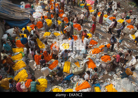 Malik Ghat Blumenmarkt in Kalkutta Stockfoto