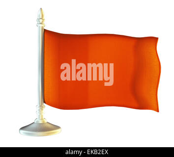 Rote leere Fahne mit Fahnenstange winken in den Wind vor weißem Hintergrund Stockfoto