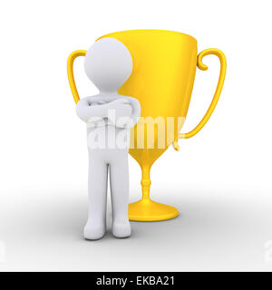 Person, die den goldenen Pokal Stockfoto