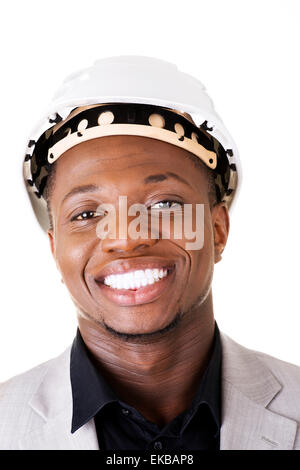 Geschäftsmann in weißen Helm Stockfoto
