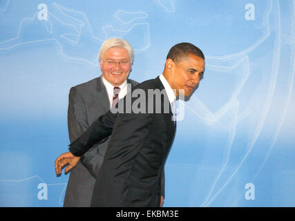 24. Juli 2008 - BERLIN: Frank-Walter Steinmeier, Barack Obama - Tagung des demokratischen Cadidate für Vorsitz und der deutschen Stockfoto