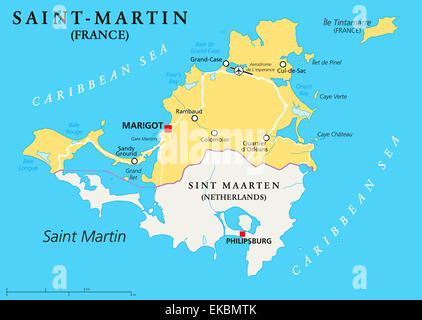 Saint-Martin politische Landkarte Stockfoto