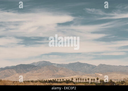 Fernblick über Windparks und Berge, Palm Springs, Kalifornien, USA Stockfoto