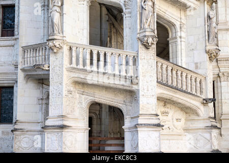 Wendeltreppe in der Francois ich Flügel von Chateau Royal de Blois, Loir-et-Cher, Frankreich Stockfoto