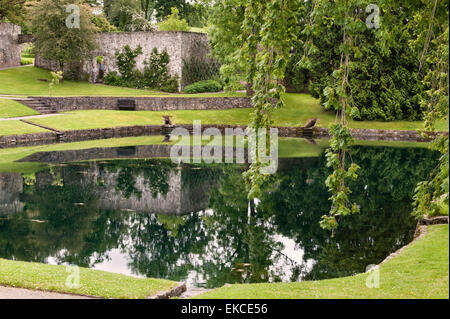 Aberglasney Haus und Garten, Carmarthen, Wales, UK. Der Garten mit Pool Stockfoto