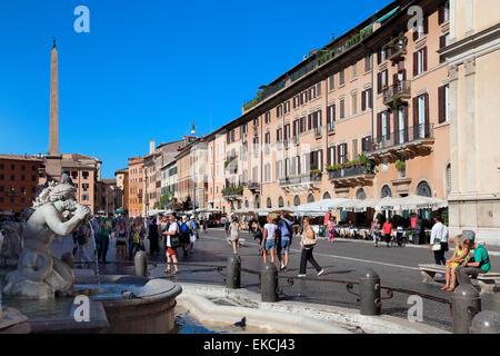 Italien Rom Piazza Navona Brunnen der vier Flüsse mit ägyptischer Obelisk Stockfoto