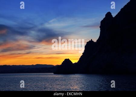 Kap San Antonio Javea Xabia Sonnenuntergang vom Meer Stockfoto