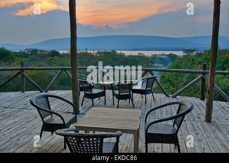 Terrasse in Arcadia Cottages, Lake Mburo National Park, Uganda, Afrika Stockfoto