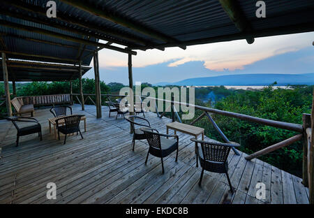 Terrasse in Arcadia Cottages, Lake Mburo National Park, Uganda, Afrika Stockfoto