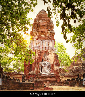 Buddha-Statue im Wat Mahatat. Geschichtspark Ayutthaya. Stockfoto