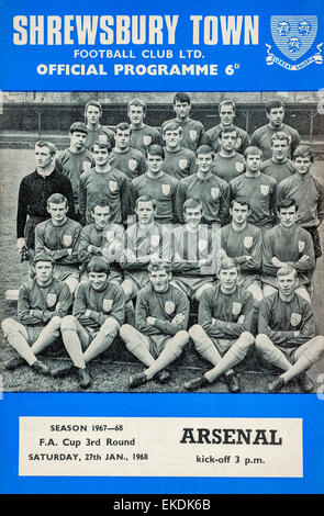 Shrewsbury Town V Arsenal Fußball Programm. 27. Januar 1968 Stockfoto