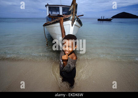 Dorf-Kind. Yaqeta Island. Yasawa-Gruppe. Fidschi-Inseln. Süd Pazifik Stockfoto