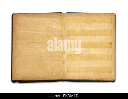 Alte leere Buch Briefmarkenalbum isoliert auf weißem Hintergrund Stockfoto
