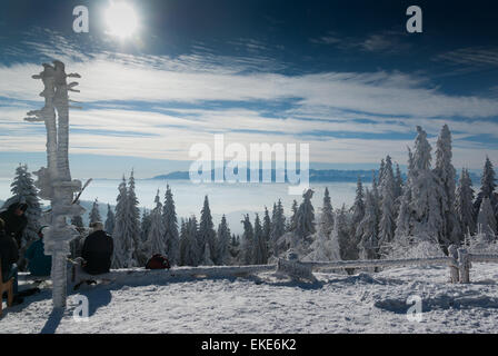 Blick vom Turbacz Mt in Richtung Tatra-Gebirge, Südliches Polen Stockfoto