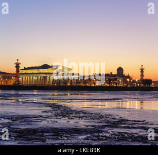 Pfeil Vasilevsky Insel, Rostral Spalten, die alte Börse, St. Petersburg, Russland Stockfoto