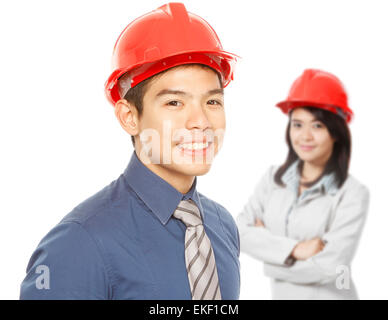 Menschen tragen Schutzhelme Stockfoto