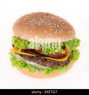 Leckeren Hamburger auf weißem Hintergrund Stockfoto
