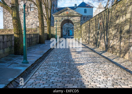 Eingang zur Festung Bergenhus in Bergen, Norwegen Stockfoto