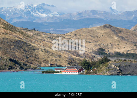 Lago Pehoe und Hosteria Pehoe, Torres del Paine Nationalpark-Patagonien-Chile Stockfoto