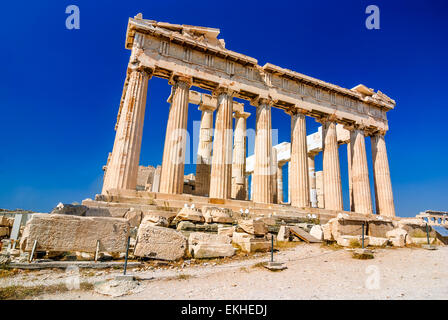 Athen, Griechenland. Ruinen des Parthenon-Tempels auf dem Erbe der Akropolis von Athen Stockfoto