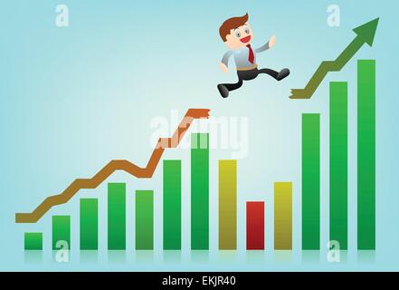 Geschäftsmann mit Top Grafik und Sprung gebrochen Stock Vektor