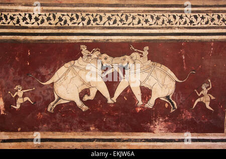 Bunten Wandmalereien in Chitrashala, Bundi Palast, Rajasthan, Indien Stockfoto