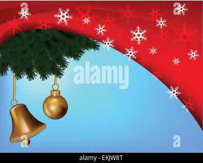 Weihnachtskarte mit Schnee, Glocke und ball Stock Vektor