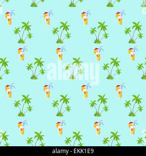 Plam Baum grün Muster mit cocktail Stroh Vektor Stockfoto