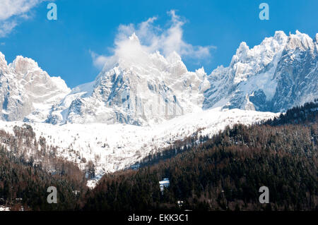 Aiguille Verte und Les Drus von Chamonix Mont-Blanc Stockfoto