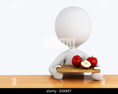 3D Renderer Bild. Weiße Leute in der Küche mit gesunder Nahrung auf weißem Hintergrund Stockfoto