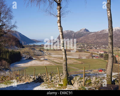 Årdal, einer Gemeinde in den Fjorden östlich von Stavanger Norwegen, idyllische Umgebung, Berge und Landwirtschaft Stockfoto