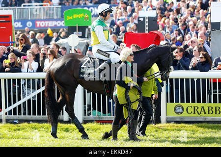 Aintree Racecourse, Liverpool, UK. 11. April 2015. Crabbies Grand National. VIELE Wolken, geritten von Leighton Aspell gewinnt die Grand National Credit: Action Plus Sport Bilder/Alamy Live News Stockfoto