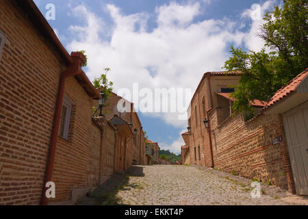 Traditionellen Häusern und gepflasterten Straße, Sighnaghi, Georgia Stockfoto