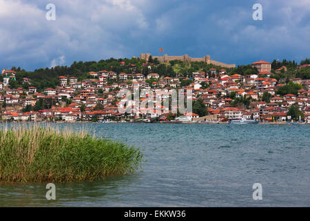 Zar Samuil Festung mit Ohrid Stadtbild am Ufer des Lake Ohrid, Mazedonien Stockfoto