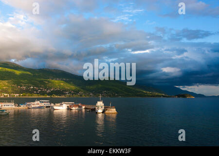 Dock in Ohrid-See, UNESCO-Weltkulturerbe, Republik von Mazedonien Stockfoto