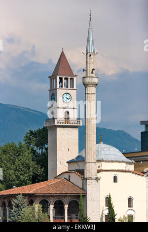 Et'hem Bey-Moschee und Uhrturm, Tirana, Albanien Stockfoto