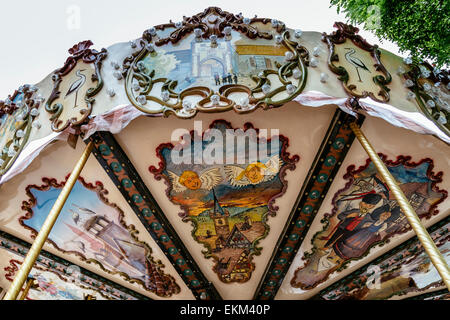 Nahaufnahme von Vintage Karussell in Obernai, Elsass, Frankreich Stockfoto