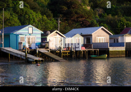 Boot-Schuppen, Camborne, Pauatahanui Inlet, Porirua, Wellington, Nordinsel, Neuseeland Stockfoto