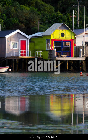 Boot-Schuppen, Camborne, Pauatahanui Inlet, Porirua, Wellington, Nordinsel, Neuseeland Stockfoto