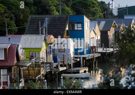 Boot-Schuppen, Camborne, Pauatahanui Inlet, Porirua, Wellington, Nordinsel, Neuseeland Stockfoto