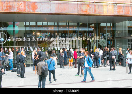 Sydney, Australien. 12. April 2015. Mercedes-Benz Fashionweek Australien-Anmeldung für Teilnehmer ist im Gange Credit: Martin Beere/Alamy Live News Stockfoto